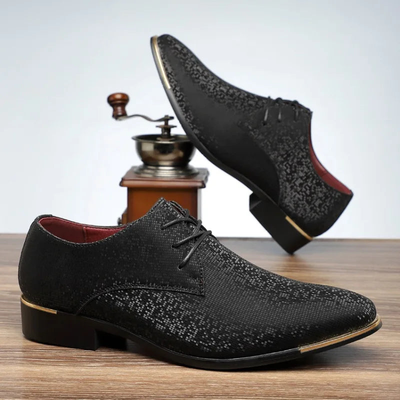 Luxury Fashion Designer New Men's Pointed Lace Up Casual Shoes Male Formal Wedding Dress Homecoming Footwear Zapatos Hombre
