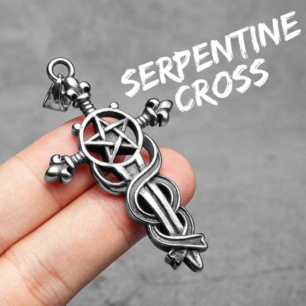 Serpentine Cross Amulets Stainless Steel Men Necklaces Pendant Chain Punk For Women Fashion Jewelry Gifts Wholesale Dropshiping