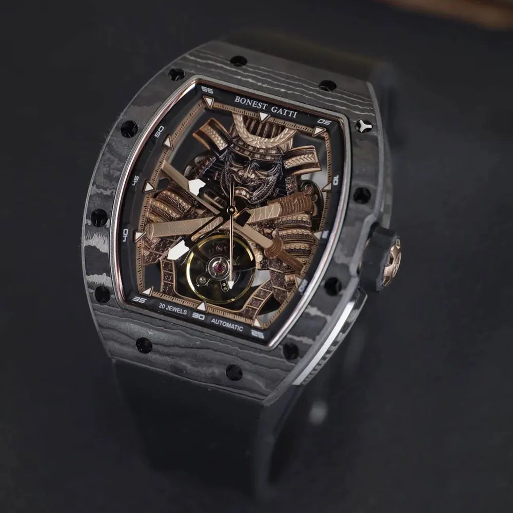 BONEST GATTI Carbon Fiber Case Men Automatic Movement Wristwatch Skeleton Warrior Sapphire Glass Mechanical Watches for Men 2025