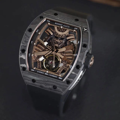BONEST GATTI Carbon Fiber Case Men Automatic Movement Wristwatch Skeleton Warrior Sapphire Glass Mechanical Watches for Men 2025