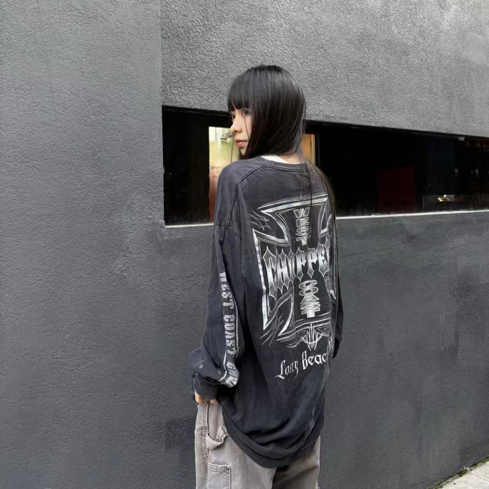 Yao Fashion Streetwear Luxuy Vintage Loose Baggy High Street Sport Autumn High Qualit Cotton Long Sleeve T Shirt For Men Unisex