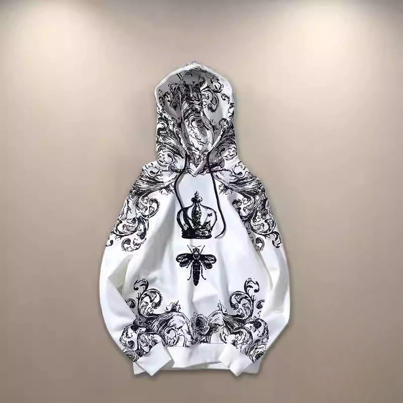Ecko Dark Gothic Skull Eye Print Hoodie Men Women Streetwear Punk Oversize Black Sweatshirt Distressed Artistic Casual Pullover