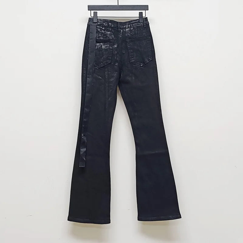 RO Style Wax Pants Men's Handmade Brushed Wax Pentagram Wax Surface Coating Horn High Elasticity Jeans Pant Dark