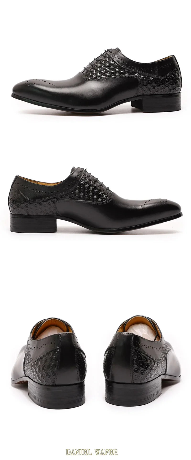 Italian Luxury Men's Pointed Toe Oxford Shoes Black Coffee Leather Lace-Up Dress Shoes for Wedding Office Business Formal Wear