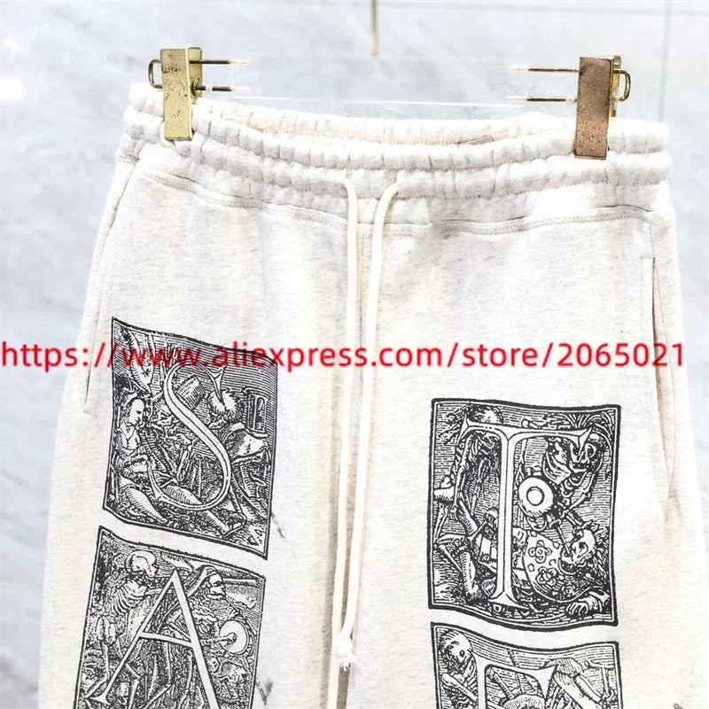 Sanskrit Printing Apricot Saint Sweatpants Men Women Jogger Drawstring Pants