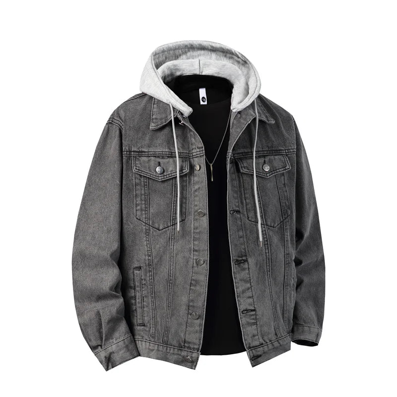 Men Hooded Denim Jacket Men Streetwear Turn Down Collar Outwear Coat Male Retro Motorcyle Jackets Man Patchwork Bomber Jacket