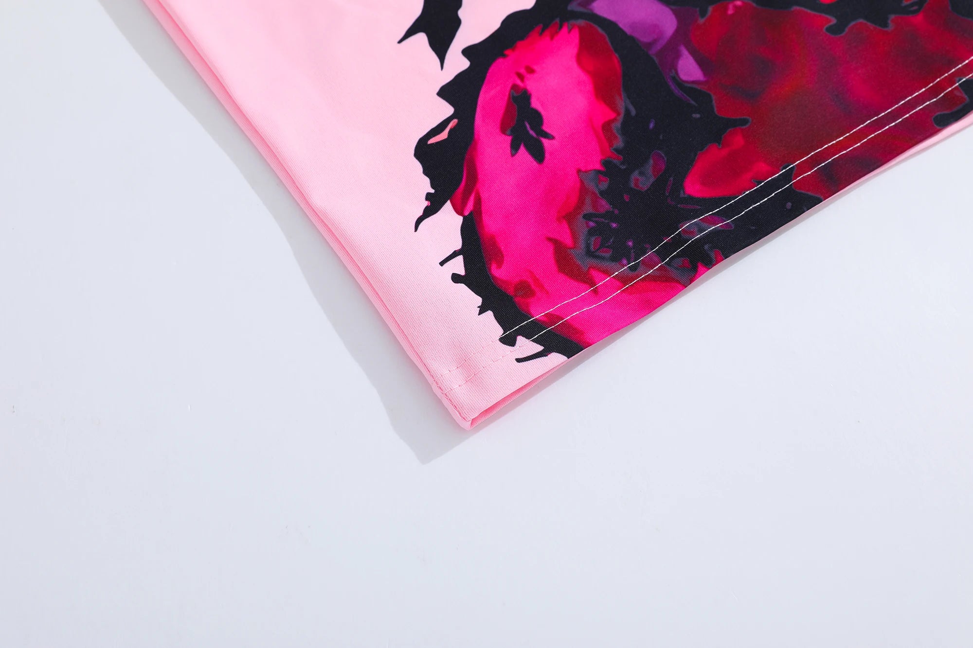 Mens Pink Short Sleeve T-Shirt Distorted Cartoon Character Graphic Bold Exaggerated Print Alternative Art Streetwear Top