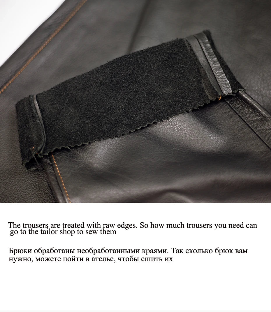 Genuine Real cow leather pant Men's motorcycle leather trousers кожаные штаны leather pants for men pantalon cuir homme