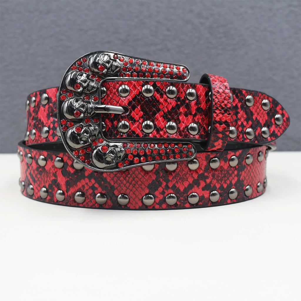 Snake pattern rivet skull Women's Belt Large size  Men Belt Punk Hip Hop Rock Style Subculture Y2K  Belt for Men and Women