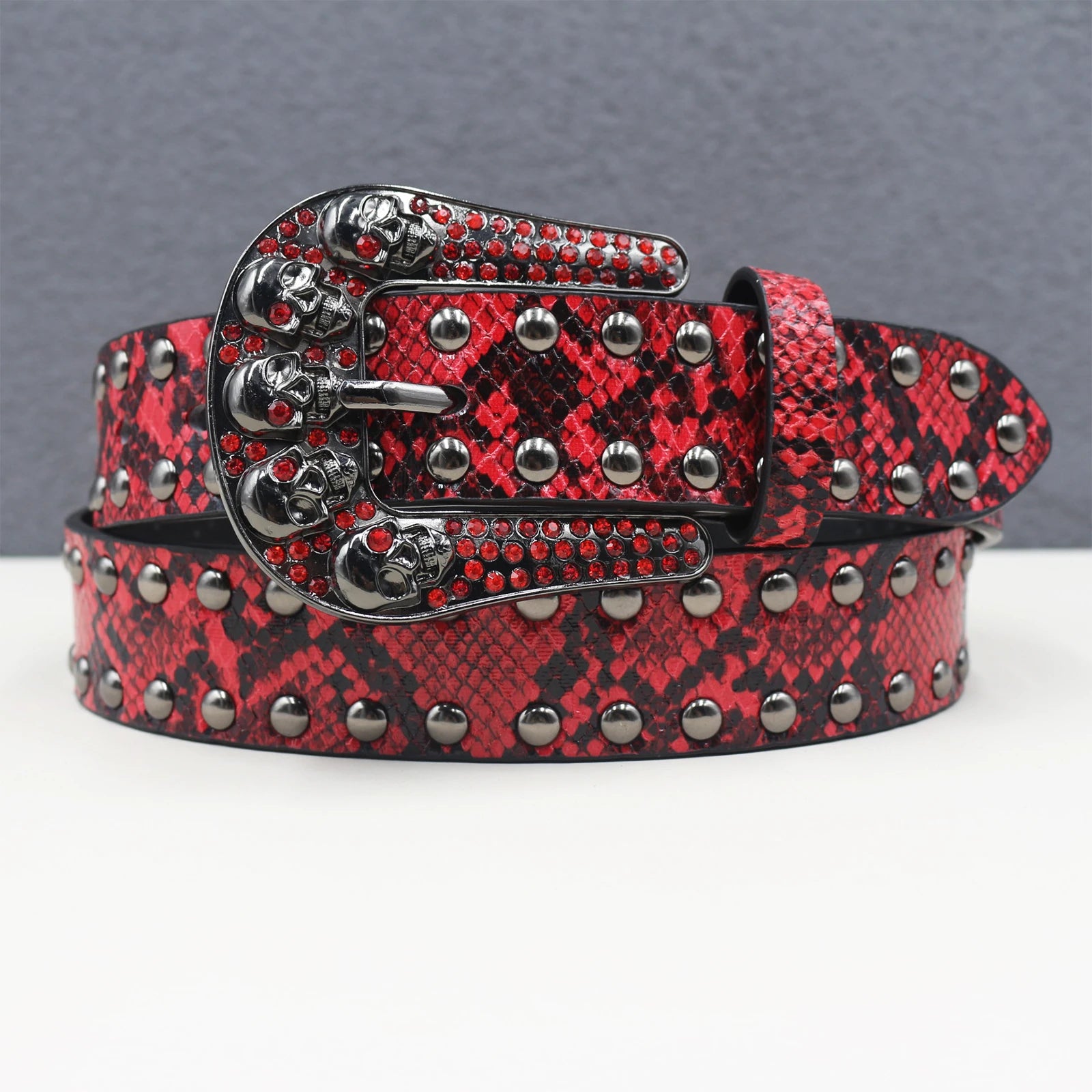 Snake pattern rivet skull Women's Belt Large size  Men Belt Punk Hip Hop Rock Style Subculture Y2K  Belt for Men and Women