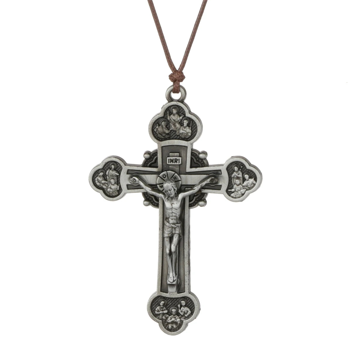 Diyalo Trinity Crucifix Jesus Christ Cross Pendant Neckalce Catholic Adjustable Wax Rope Chain Neckalce Women Men Jewelry Gift
