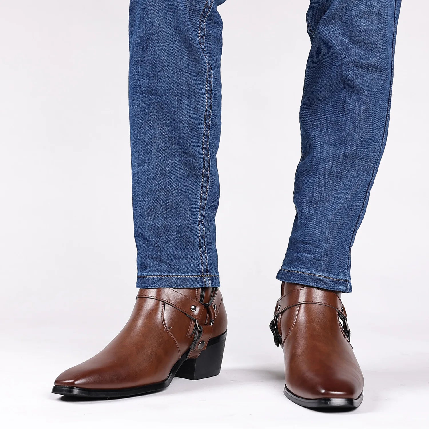 Men's leather shoes, British sleeve, retro handcrafted high-top business leather boots