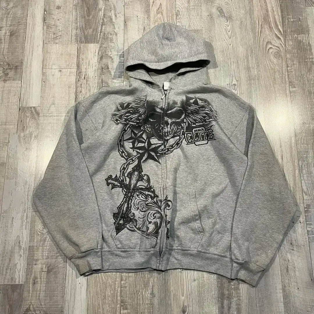 Ecko Dark Gothic Skull Eye Print Hoodie Men Women Streetwear Punk Oversize Black Sweatshirt Distressed Artistic Casual Pullover