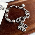 100% Solid 925 Sterling Silver Retro Bracelet for Women Men Vintage Handmade Flower Tassel Bracelet Birthday Gift