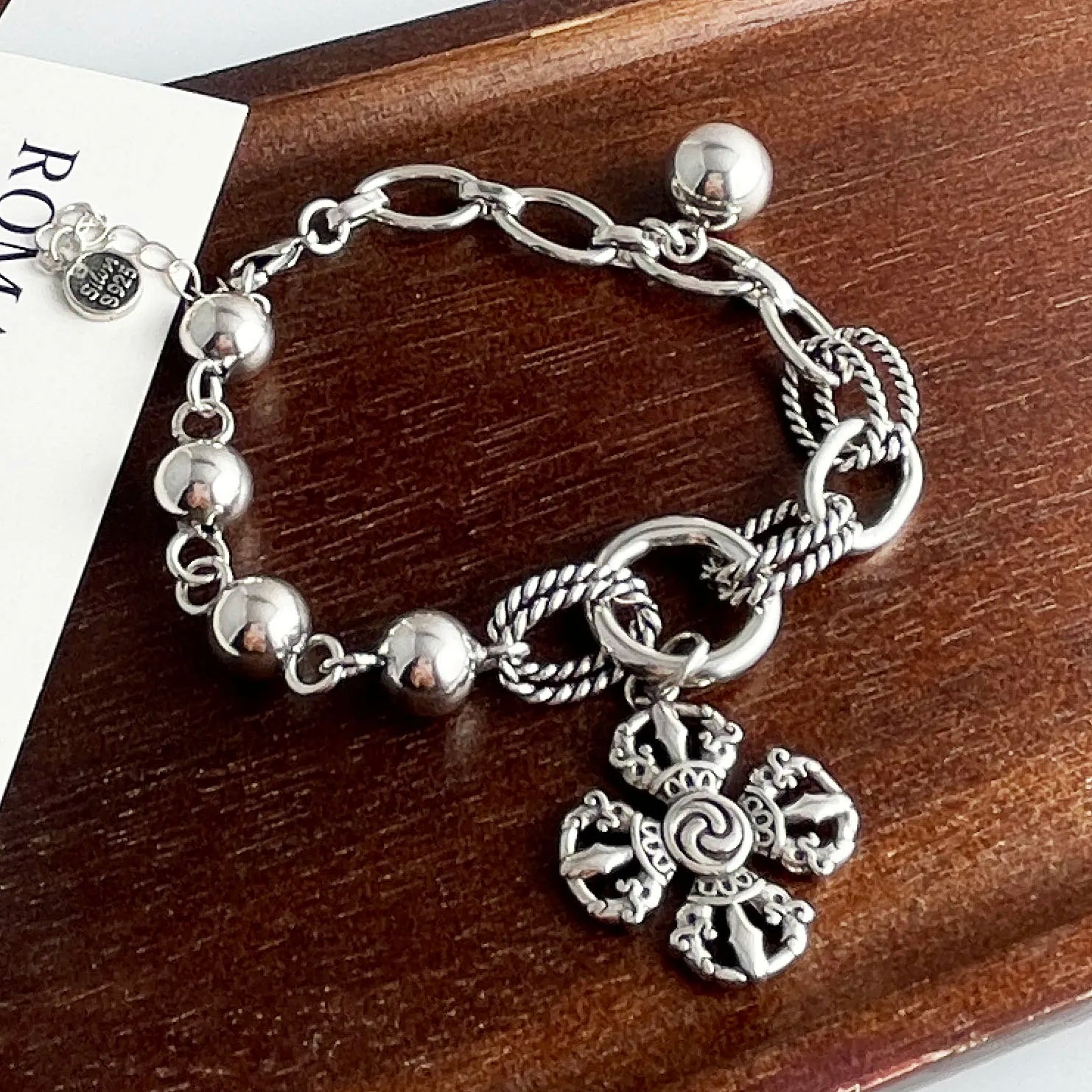100% Solid 925 Sterling Silver Retro Bracelet for Women Men Vintage Handmade Flower Tassel Bracelet Birthday Gift