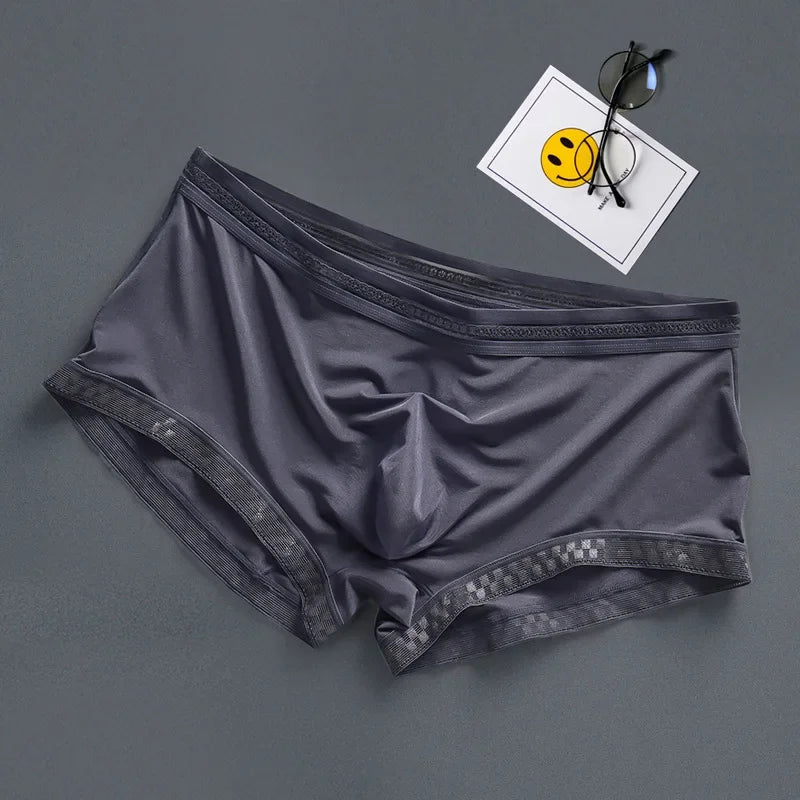 Men'S Boxers Ice Silk Underwear Summer Cool Ultra-Thin Boxer High Elastic Breathable 3d Pouch Underpants Transparent Panties