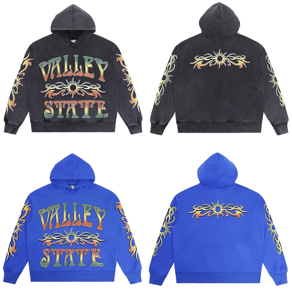 New Fashion Autumn Graffiti Letter Print Terry Hooded Hoodies for Men and Women Pullover Hip Hop Loose Cotton Sweatshirts