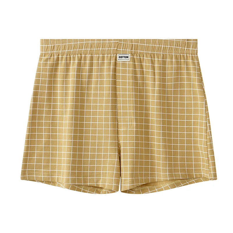 Men's Aro Shorts Underwear Fashion Plaid Boxers Cotton Loose Thin Breathable Underpants Pouch Home Pajamas Knickers Slip Homme