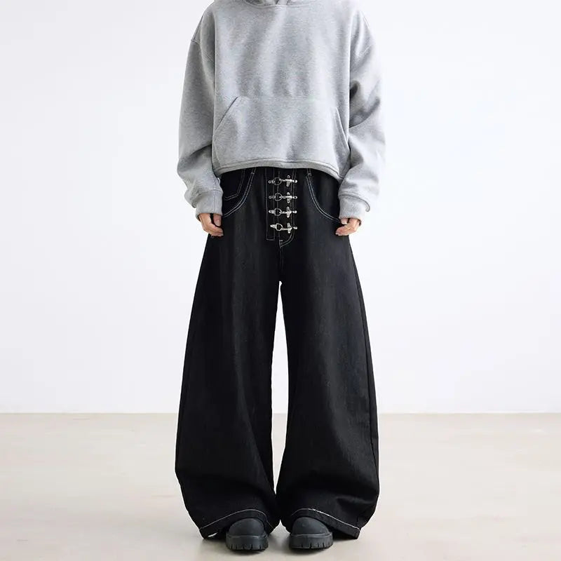 Men's Wear Wide-Leg Denim Pant Baggy Jeans Vintage Threedimensional Cut Curved Knife Jeans Loose Fit Autumn Streetwear New Trend
