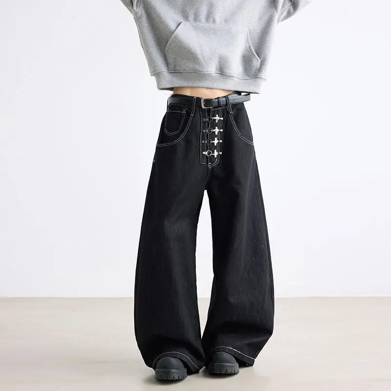 Men's Wear Wide-Leg Denim Pant Baggy Jeans Vintage Threedimensional Cut Curved Knife Jeans Loose Fit Autumn Streetwear New Trend