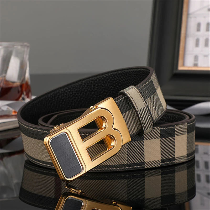 High Quality Luxury Brand Designer Canvas Belts Male Automatic B Buckle Men belts Genuine Leather Belt for men Strap for Jeans