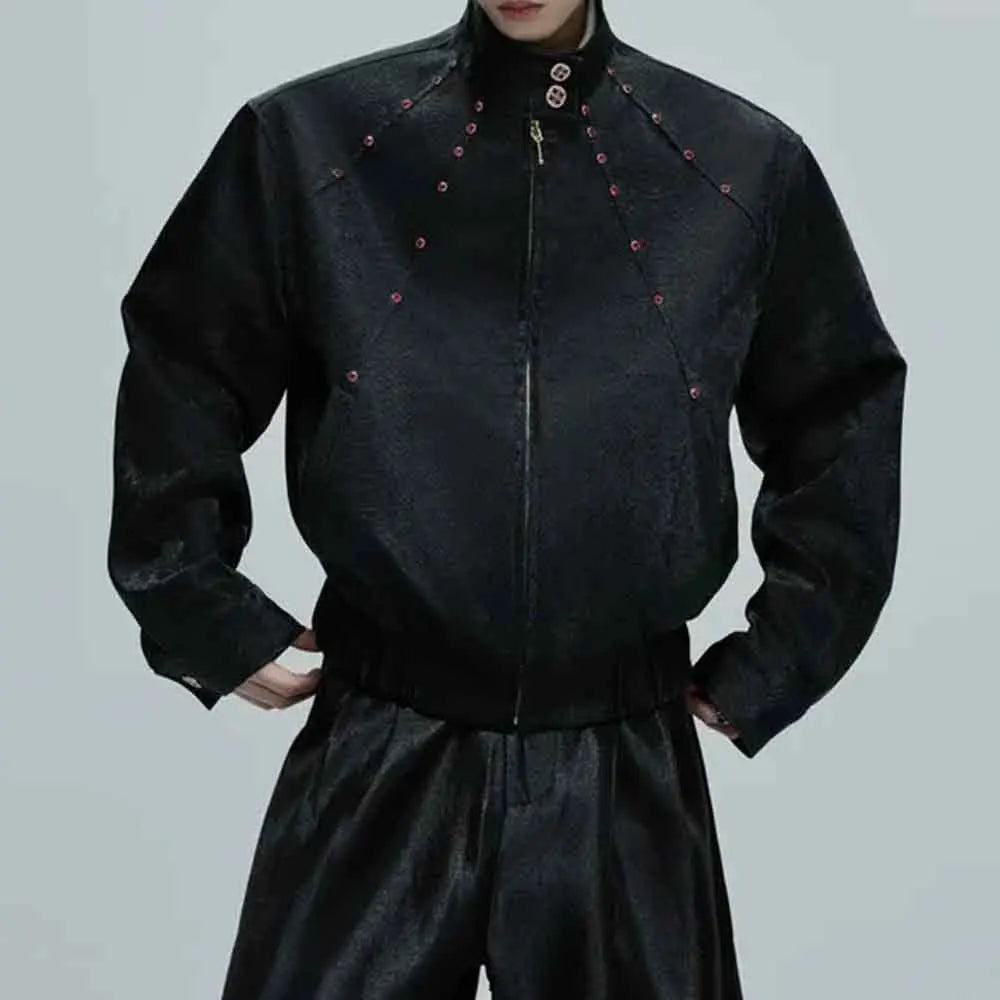 Mens Autumn Jacket Python Texture Jewel Embellished Jacket Streetwear Fashion Nightclub Cropped Top Men'S Clothing 2025 New
