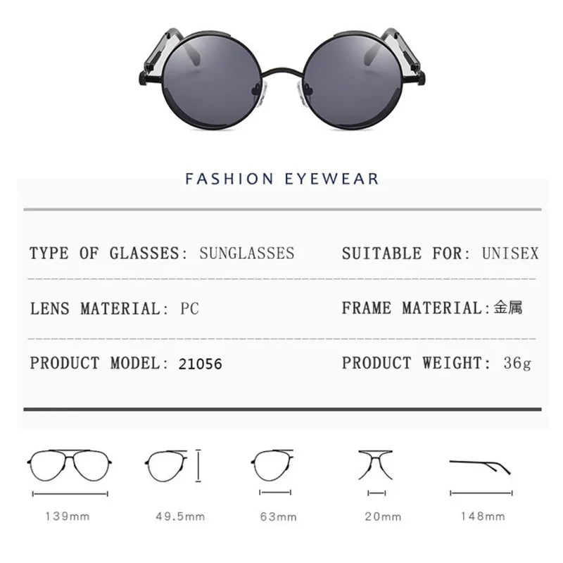 Retro Punk Sunglasses Round Anti Reflective Sun Glasses Men and Women Driving UV Protection Glasses UV400 Eyewear