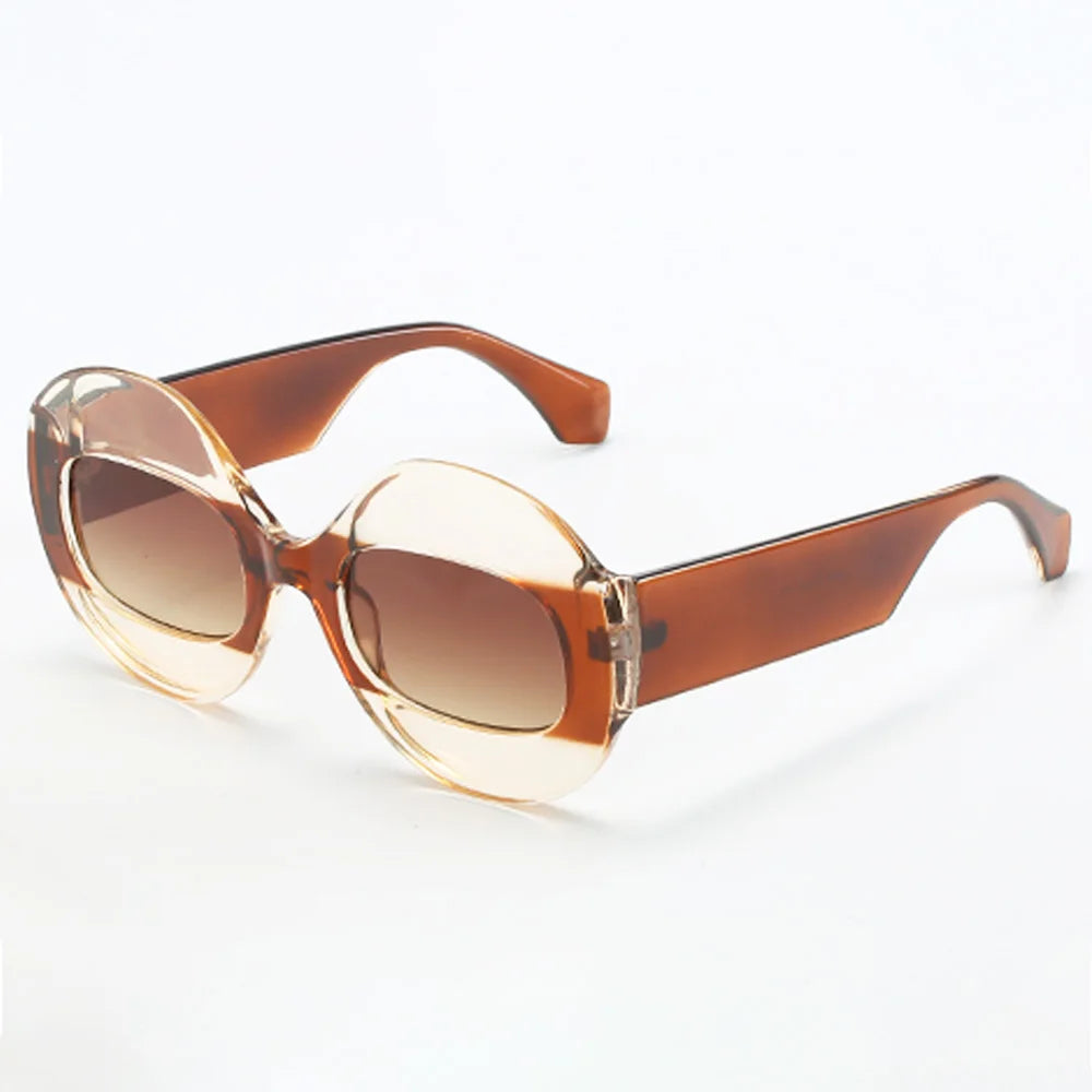 Trendy Hip-hop Men Women Personalized Sunglasses Transparent Two-color Sunglasses Oval Frame Sunglasses Large-sized Glasses