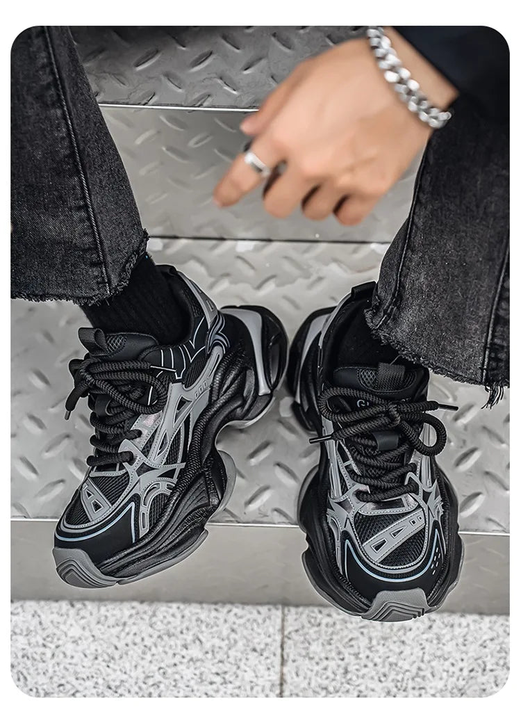 Men's Black Samurai Shoes Soft Bottom Anti-Slip Sports Running Casual Travel Heightening Dad Trendy Shoes Comfortable Breathable