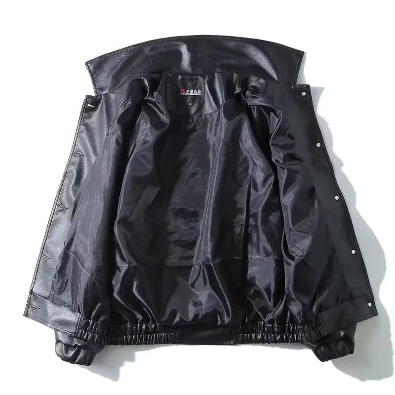 Korean Style Trendy Loose Leather Jacket Men's Short Spring and Autumn Motorcycle Suit Pilot Leather