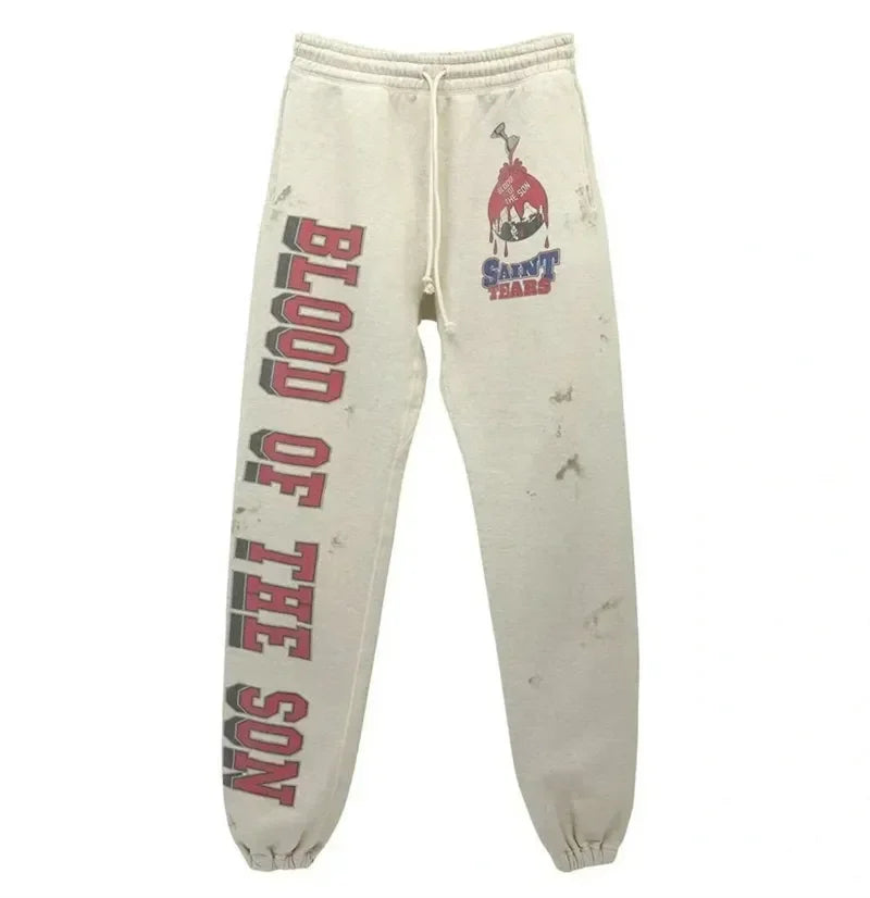 Sanskrit Printing Apricot Saint Sweatpants Men Women Jogger Drawstring Pants