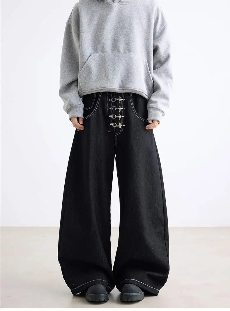 Men's Wear Wide-Leg Denim Pant Baggy Jeans Vintage Threedimensional Cut Curved Knife Jeans Loose Fit Autumn Streetwear New Trend