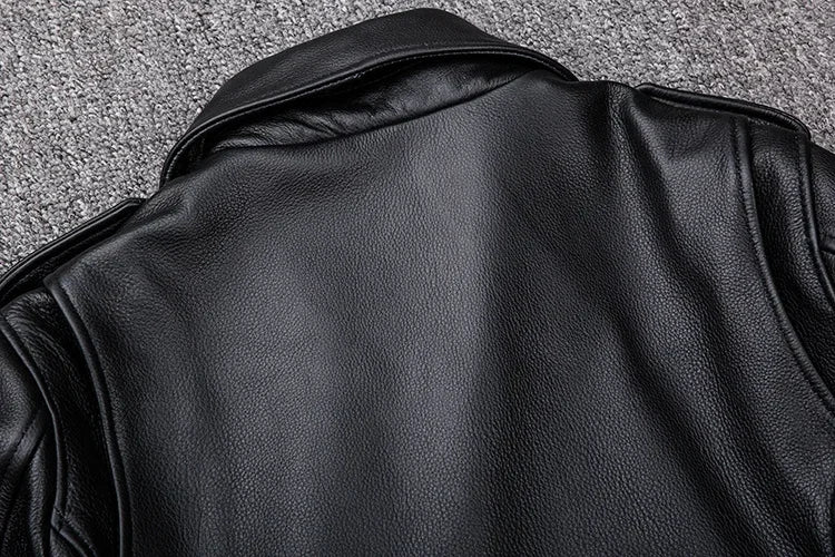 2024 New Spring Classical Motorcycle oblique zipper Jackets Men Leather Jacket Natural Calf Skin Thick Slim Cowhide Moto Jacket