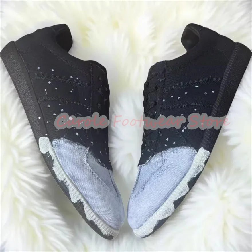 Fashion Mixed Color Graffiti Lace-Up Sneakers for Men Handmade Genuine Leather Shallow Sport Shoes Male Leisure Shoes