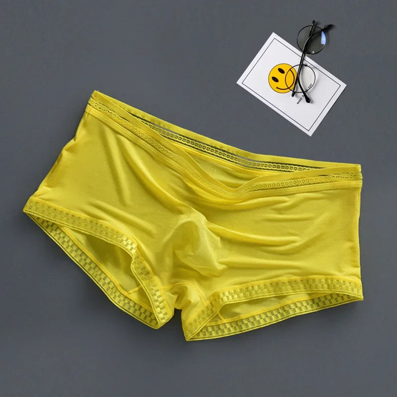 Men'S Boxers Ice Silk Underwear Summer Cool Ultra-Thin Boxer High Elastic Breathable 3d Pouch Underpants Transparent Panties