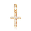 Sparkling CZ Cross Pendant Charm for Bracelet Necklace, 925 Sterling Silver Plated, Religious DIY Jewelry Gift for Women Men