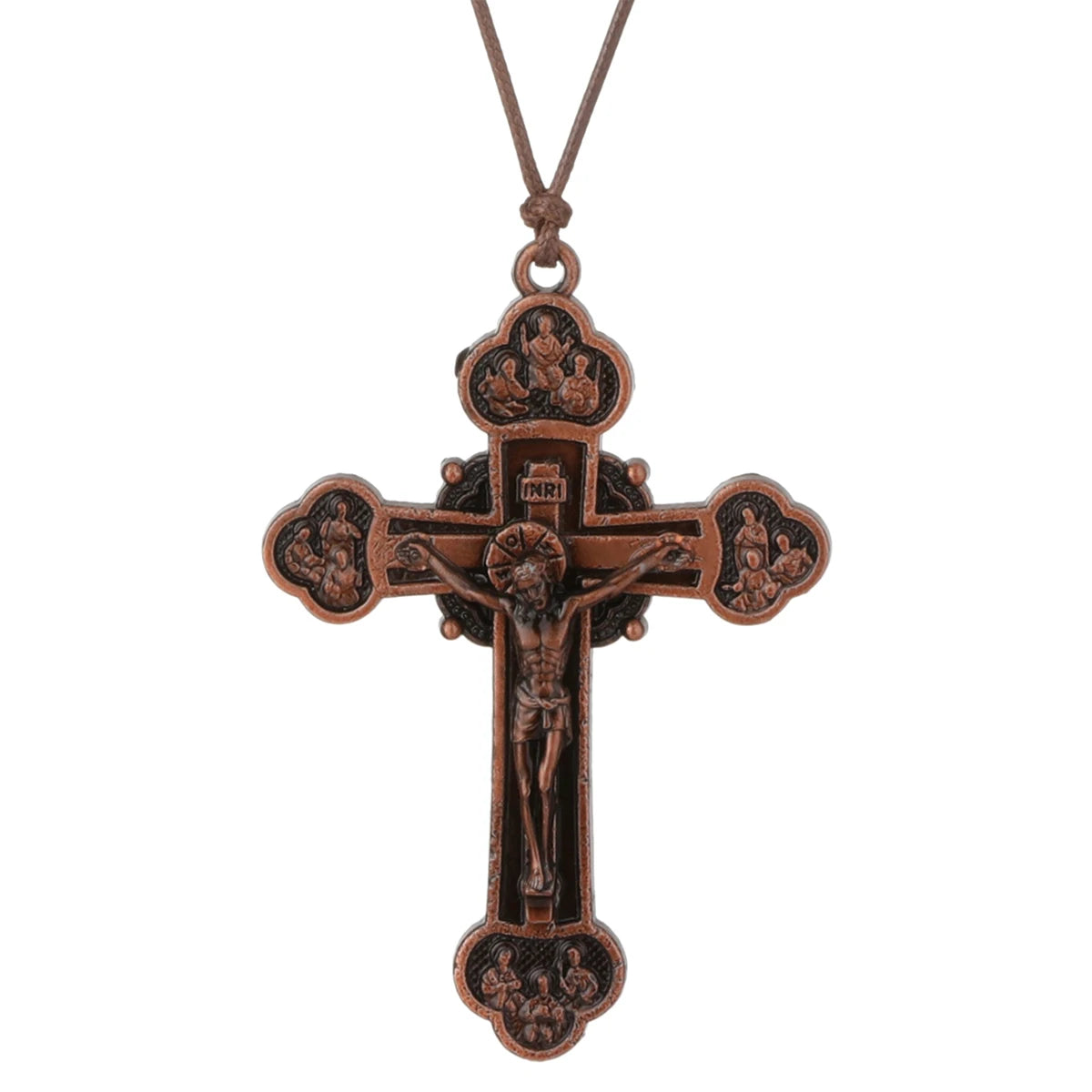 Diyalo Trinity Crucifix Jesus Christ Cross Pendant Neckalce Catholic Adjustable Wax Rope Chain Neckalce Women Men Jewelry Gift