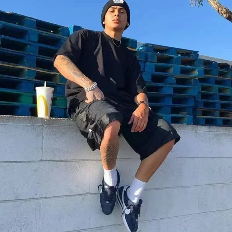 Minimalist Tee for Men Black Cotton Oversized Silhouette Designer Streetwear Breathable ComfortableEssential SummerWardrobePiece