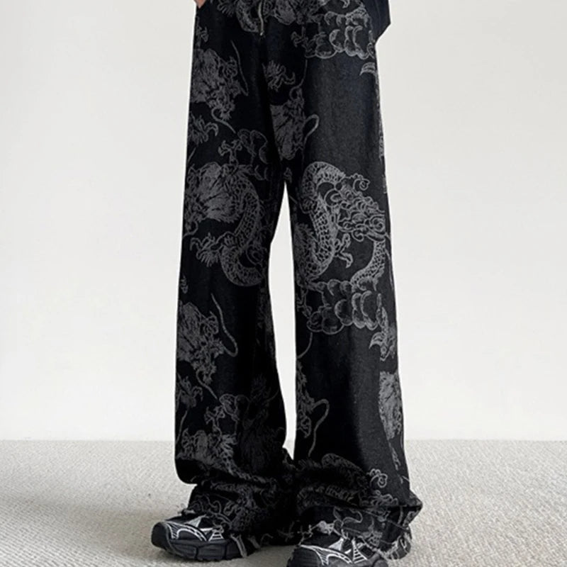 Chinese Style National Trend Design Dragon Pattern Jeans Men Women Korean Version New Retro Straight Loose Casual Pants Male