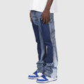 Men's Denim Work Pants workwear, Elastic Patch Denim Layered Flared Pants, Spring New Style