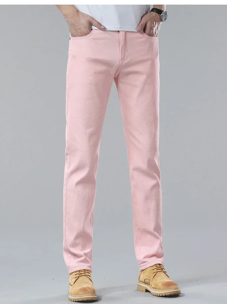 98% Cotton 4 Colors Stretchy Jeans Men's Mid-waist Straight Pencil Denim Trousers Brand Clothing Personality Fashion Male Pants