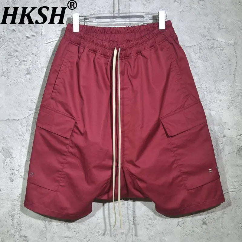HKSH Summer New Men Safari Style Multi-pocket Baggy Drop Crotch Harem Pants Trend Casual Elastic Waist Drawstring Shorts HK17959