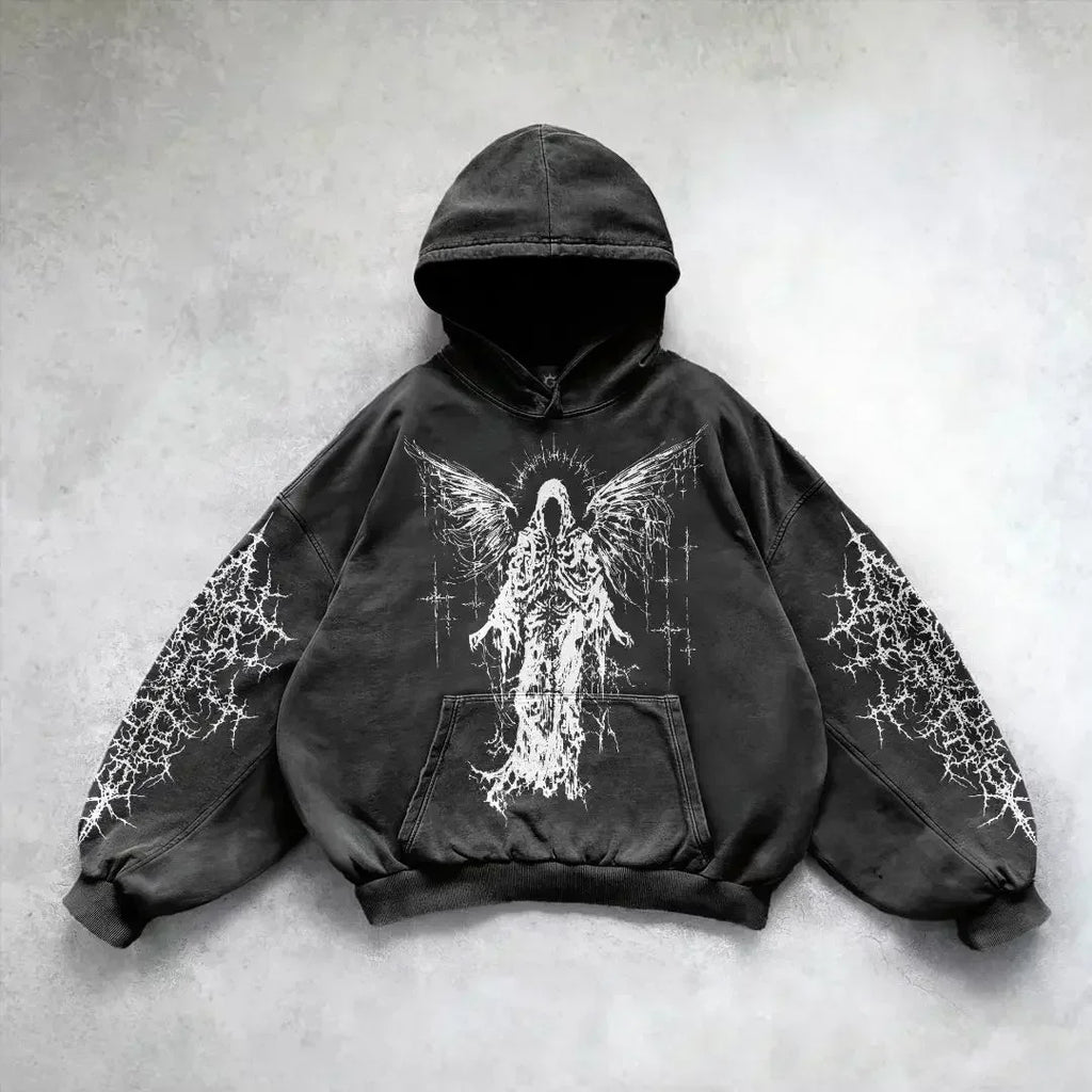Y2k gothic dark female warrior hoodies men oversized sweatshirt couples punk tops streetwear goth harajuku women men clothing