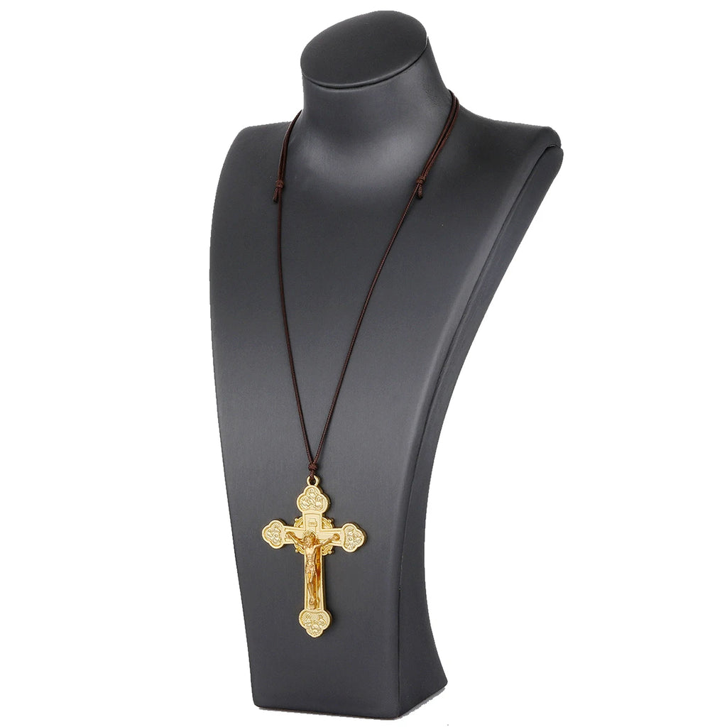 Diyalo Trinity Crucifix Jesus Christ Cross Pendant Neckalce Catholic Adjustable Wax Rope Chain Neckalce Women Men Jewelry Gift