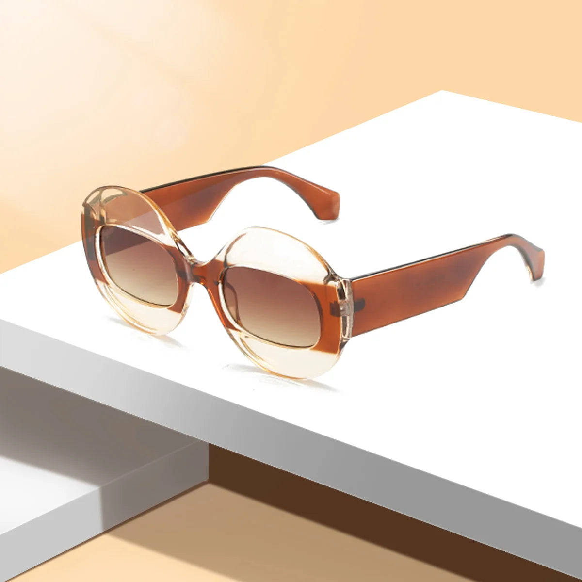 Trendy Hip-hop Men Women Personalized Sunglasses Transparent Two-color Sunglasses Oval Frame Sunglasses Large-sized Glasses