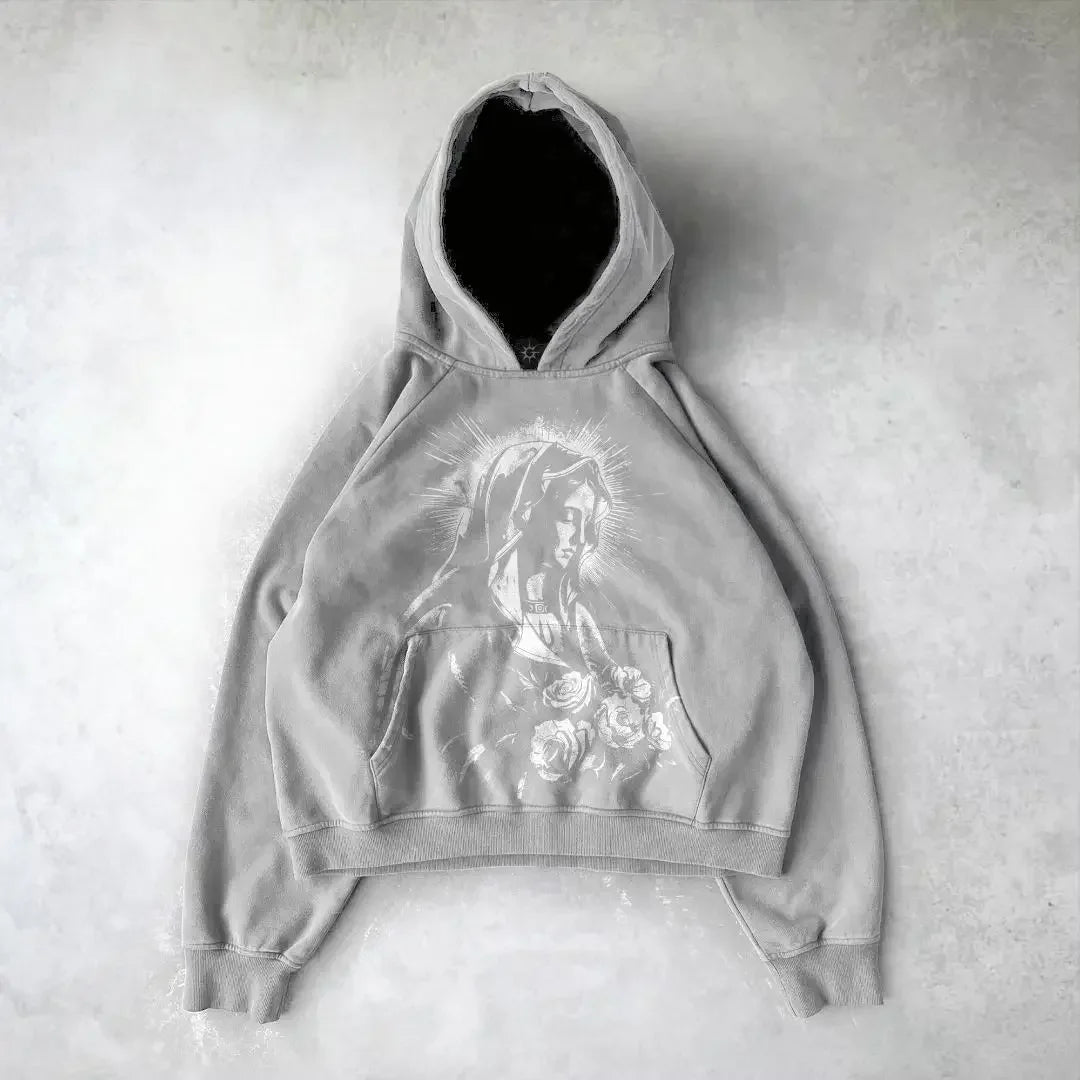 Harajuku y2k gothic white print design pattern black hoodie goth oversized hoodies women streetwear tops sweatshirt men clothing