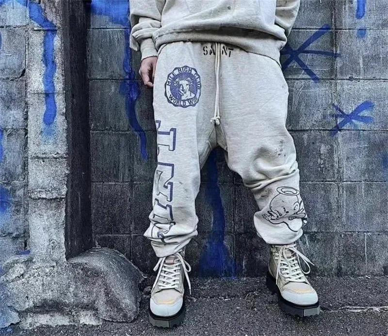 Sanskrit Printing Apricot Saint Sweatpants Men Women Jogger Drawstring Pants