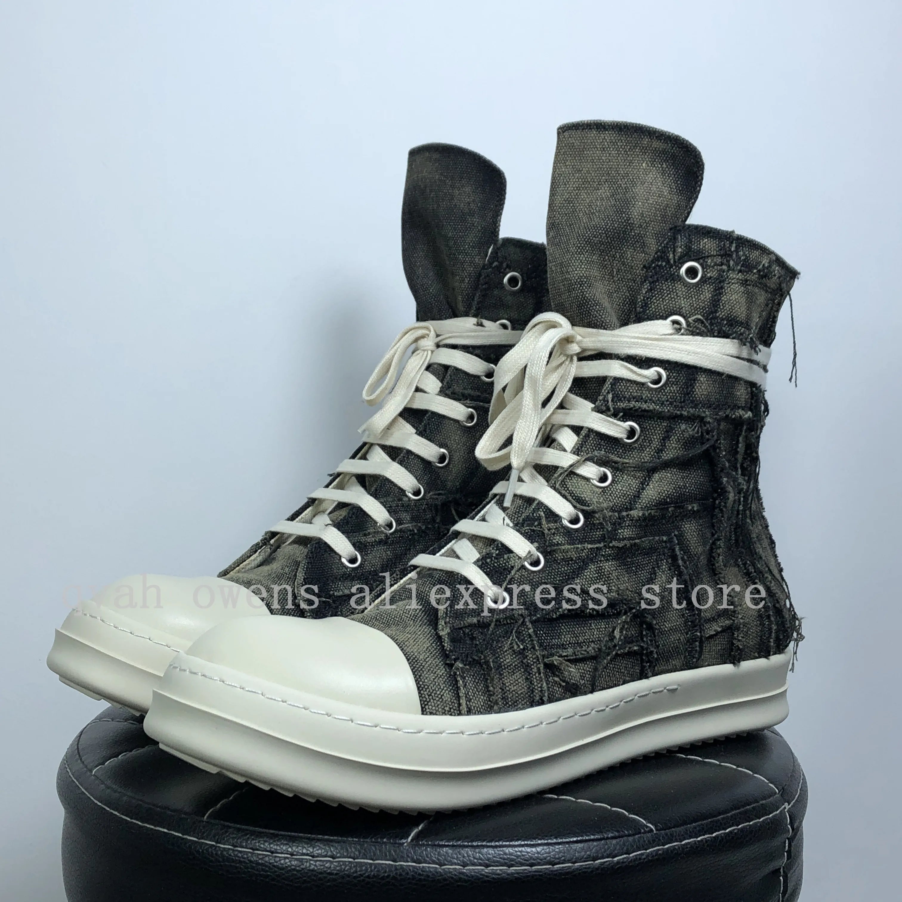 Men High Top Shoes Canvas Women Designer Sneakers Luxury Lace Up Zip High Street Autumn Flats Black Male Boots