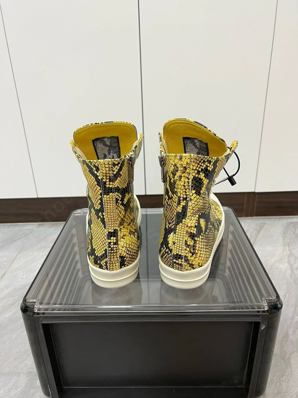 R-o Men Sneaker Yellow Boa Leather High Top Shoe Lace Up Women Casual Shoes Boots Zipper Sneakers Yellow Cowhide Ankle Boot