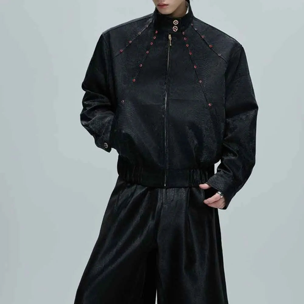 Mens Autumn Jacket Python Texture Jewel Embellished Jacket Streetwear Fashion Nightclub Cropped Top Men'S Clothing 2025 New